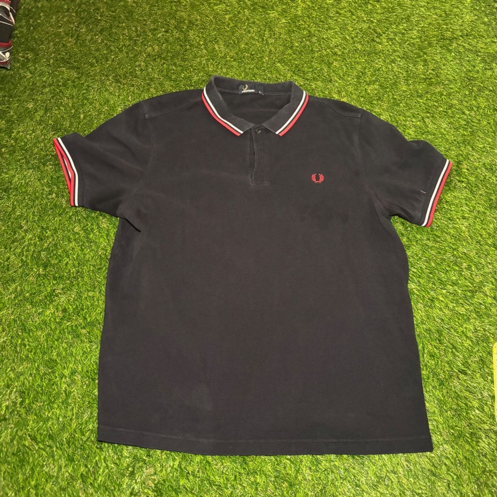 Fred Perry Mens M3600 Twin Tipped Polo Shirt Black Red White Size XL